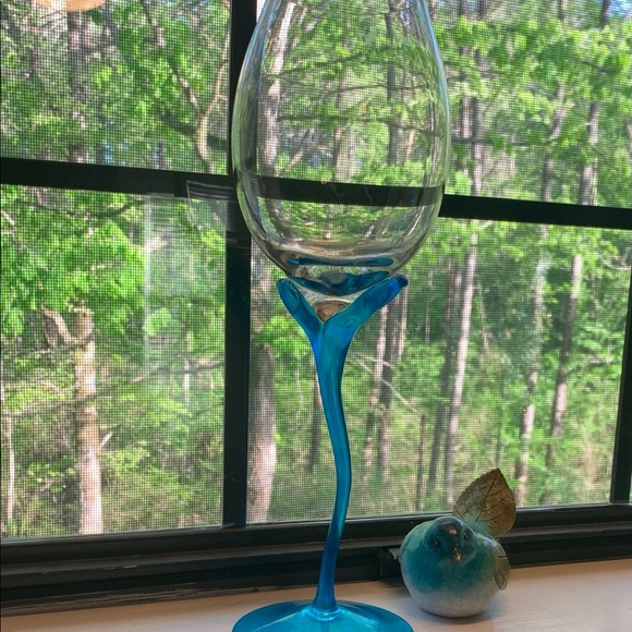 Wine stems 2 Vintage Bohemian Art Deco teal Tulip . 12” tall. - Picture 5 of 5